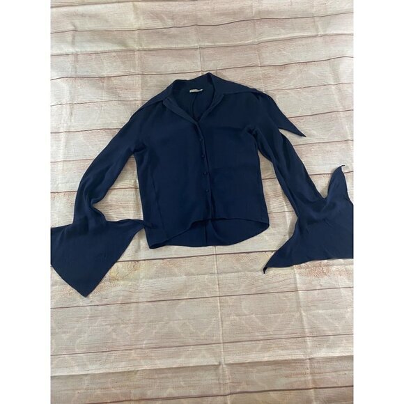 Balenciaga Women's Navy Blue 100% Silk Blouse - 34 (US 4) (Has Flaw) - Picture 9 of 15